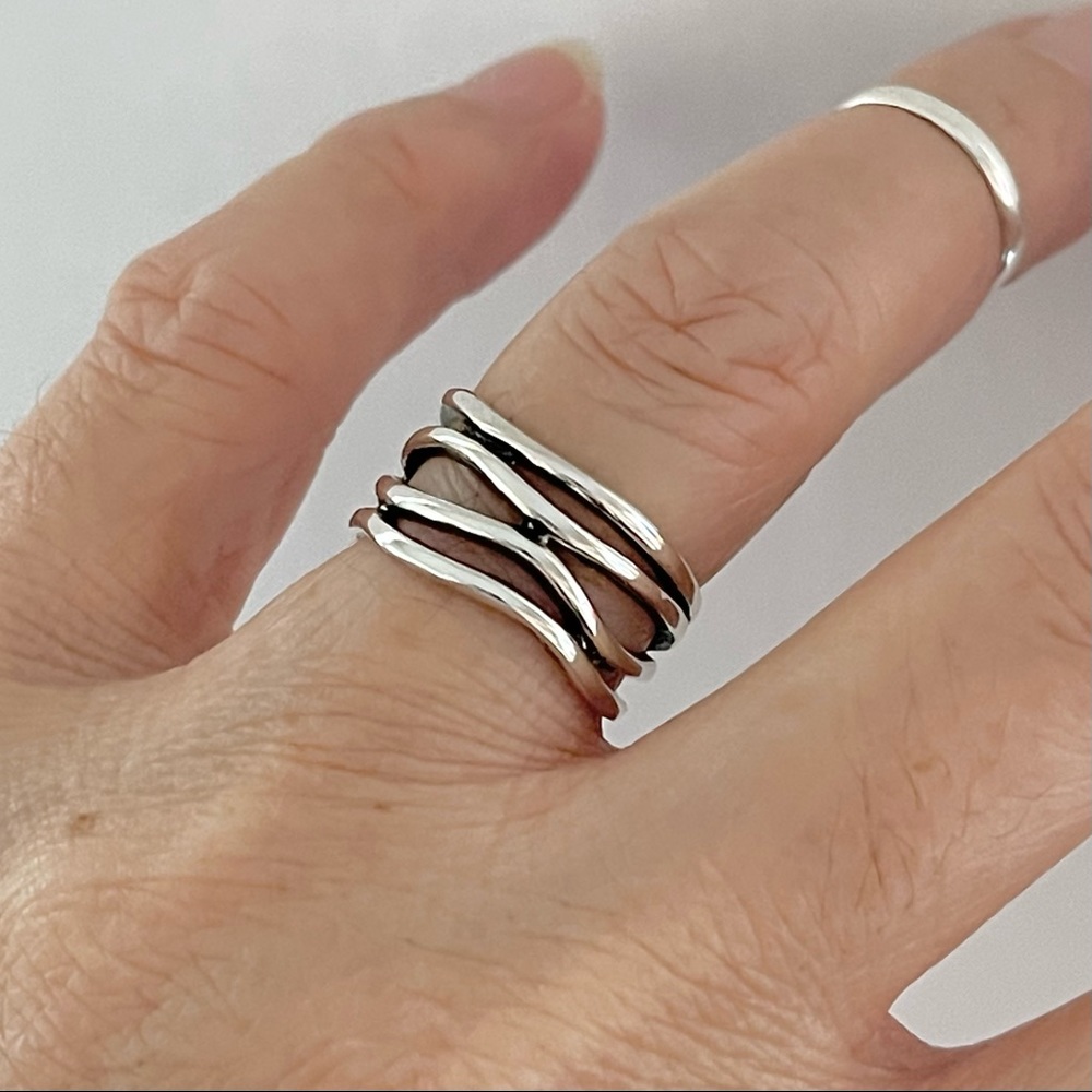Sterling Silver Multiple Lines Ring, Wrap Ring, S… - image 6